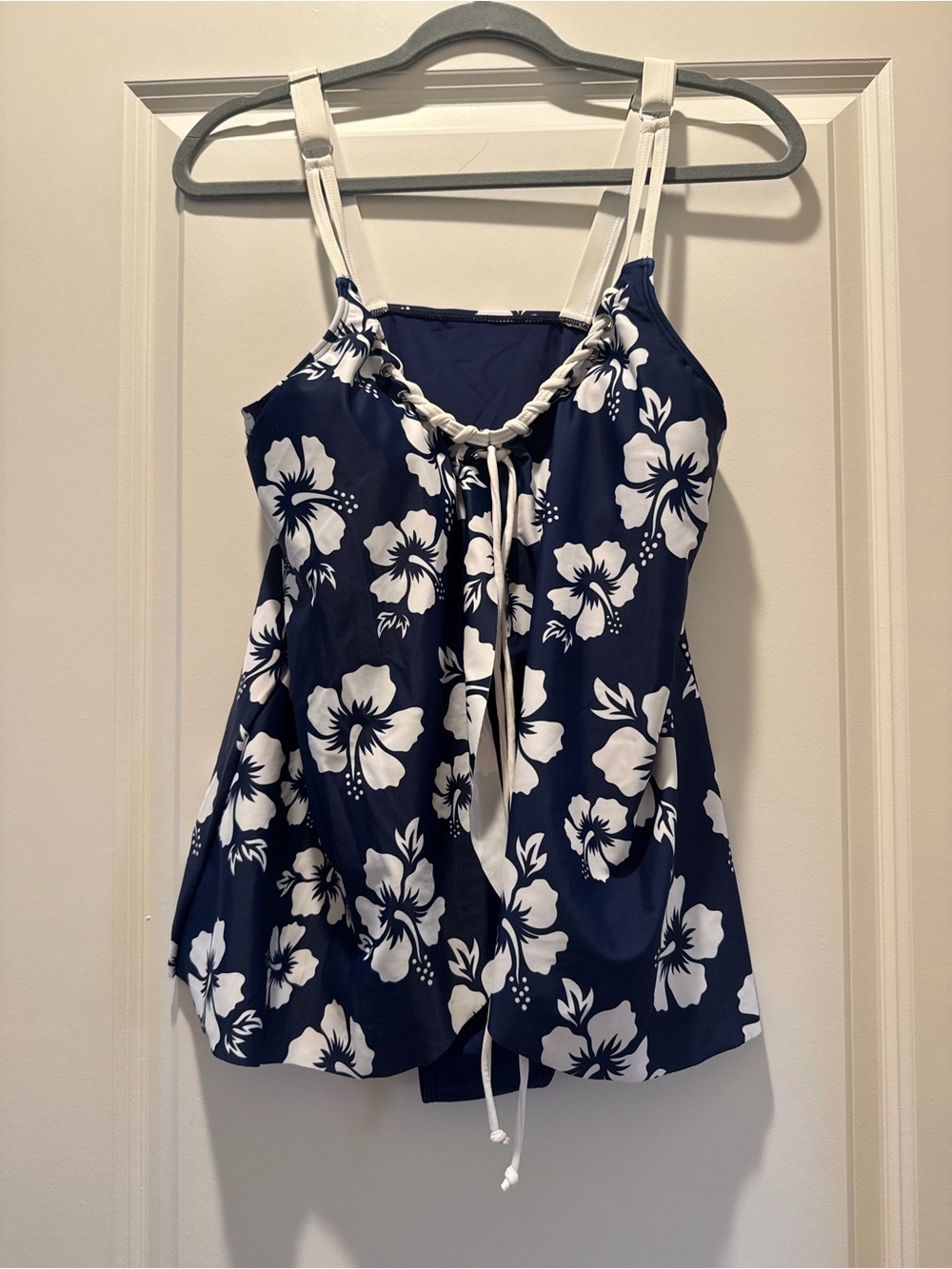 Classic Navy Floral One-Piece Swimsuit with White Accents